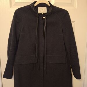 Maje Textured Brocade And Leather Midlength Cocoon Style Coat.